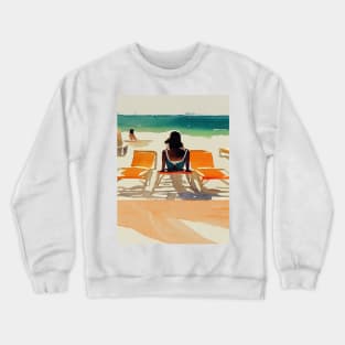 Sunbathing woman at the beach Crewneck Sweatshirt